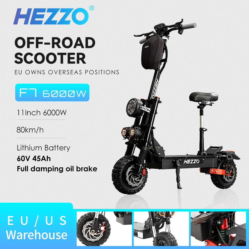 HEZZO EU US Warehouse Electric Scooter 60V 5600W Dual Motors Foldable Off Road Fat Tire 45Ah Escooter Moped with Seat