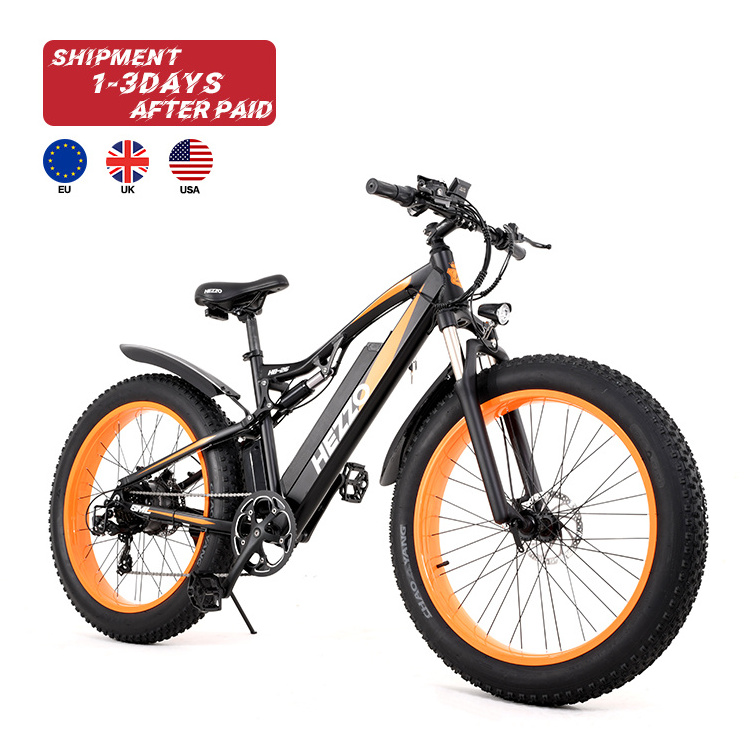 HEZZO EU UK US warehouse 48V Ebike 17.5ah LG battery long range emtb 26*4 Fat tire Electric Dirt Bike Racing Bicycle