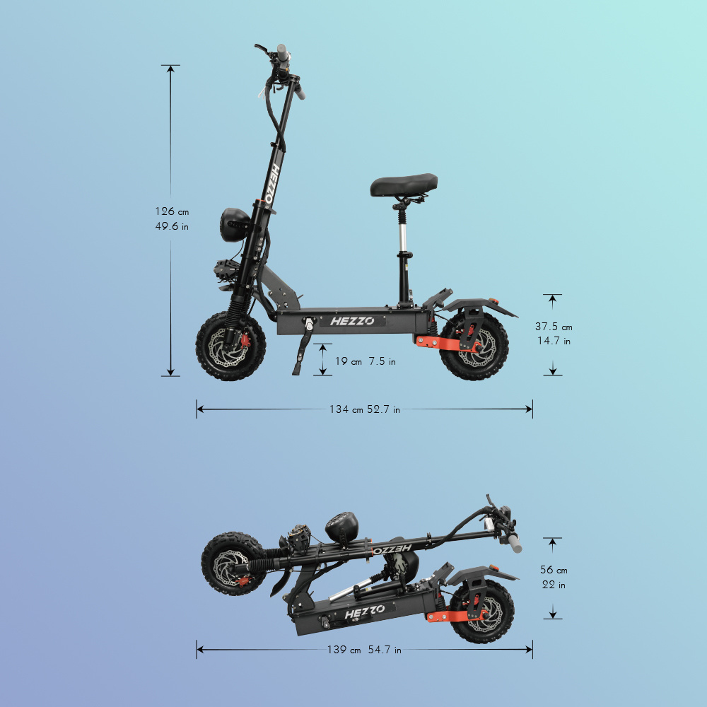 HEZZO EU US Warehouse Electric Scooter 60V 5600W Dual Motors Foldable Off Road Fat Tire 45Ah Escooter Moped with Seat