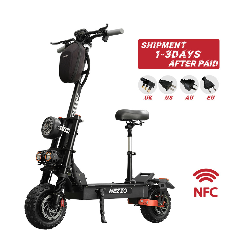 HEZZO EU US Warehouse Electric Scooter 60V 5600W Dual Motors Foldable Off Road Fat Tire 45Ah Escooter Moped with Seat