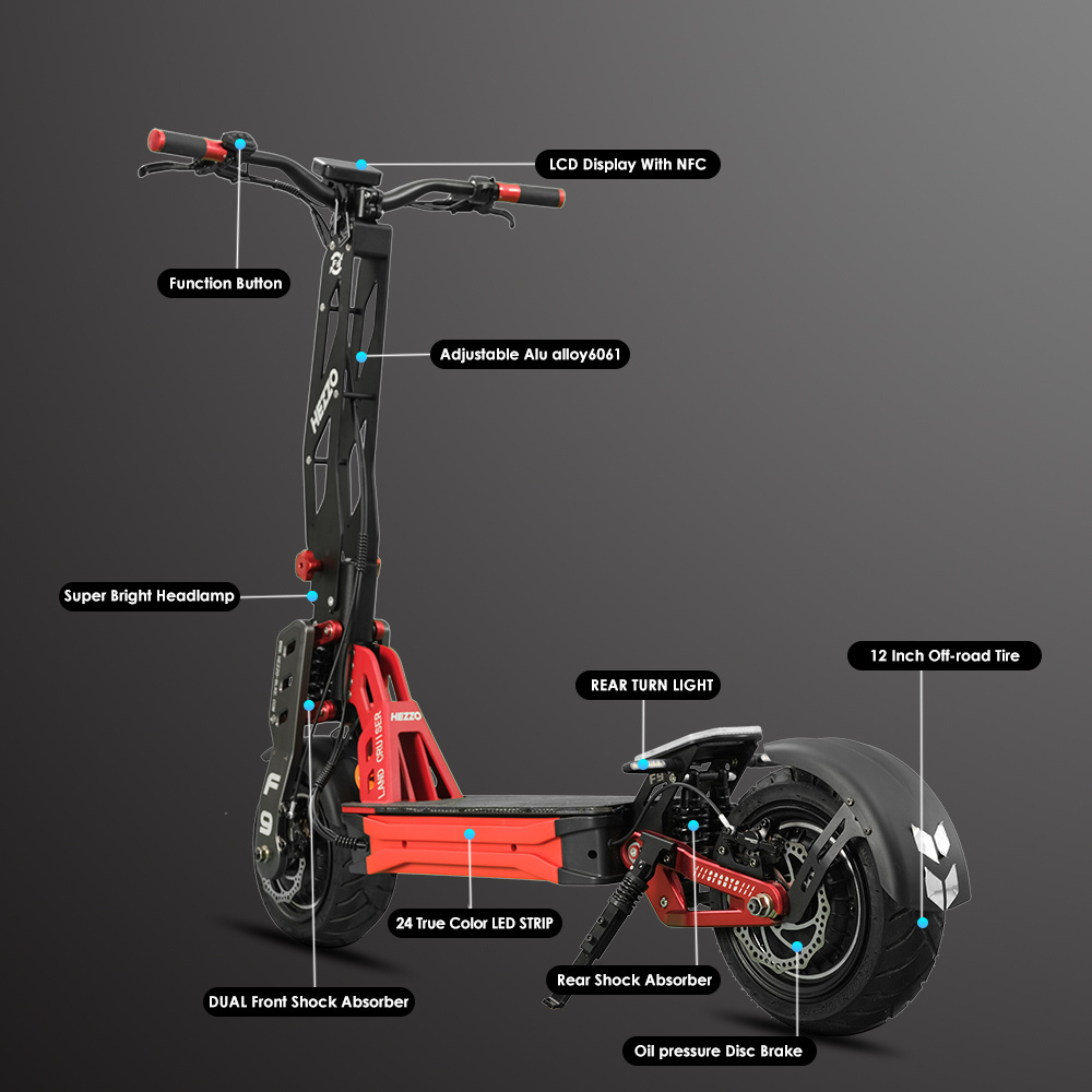 2024 EU US Warehouse Escooter HEZZO Electric Scooter 60v 8000W Dual Motors 40Ah Fat Tire Foldable NFC Off Road Electric Scooter