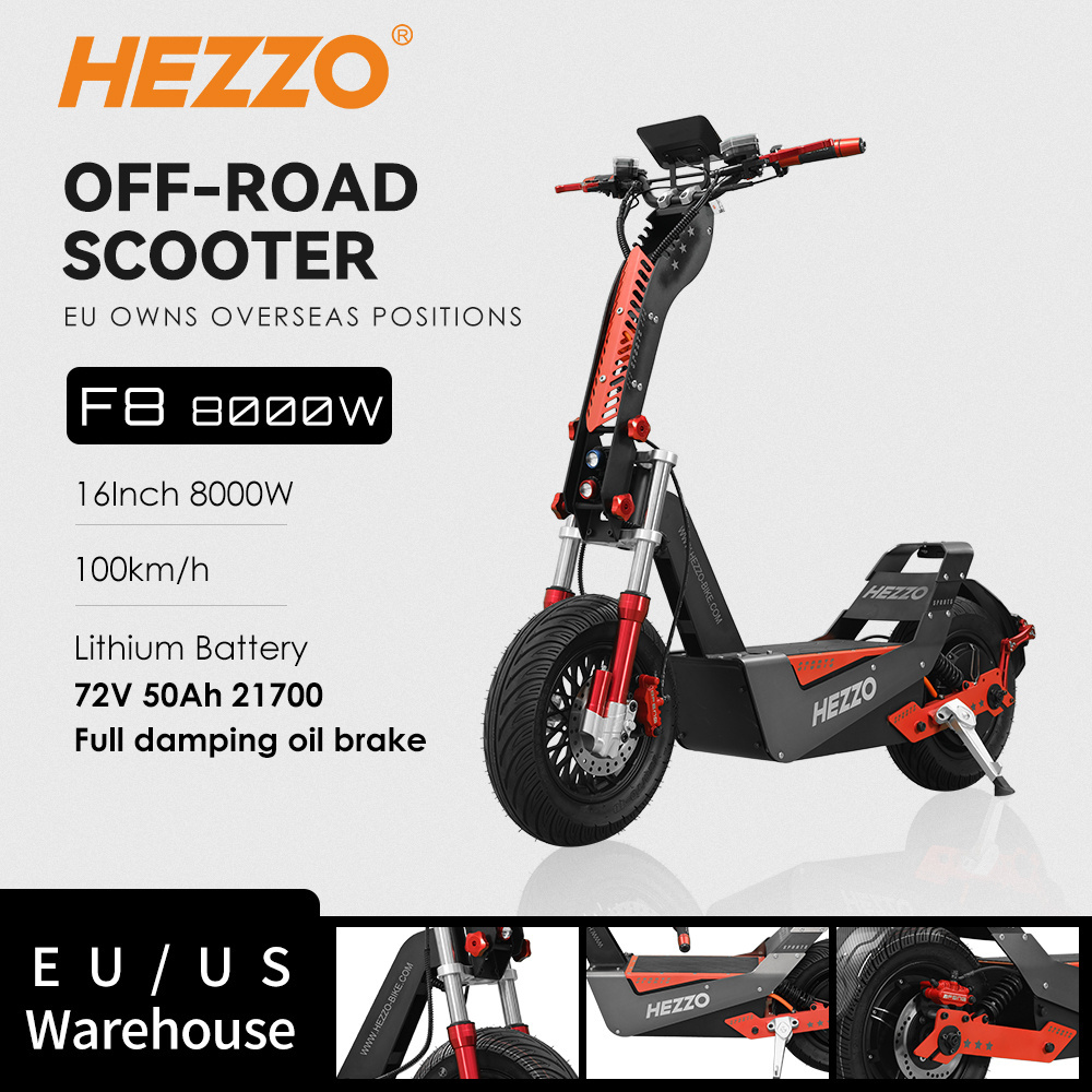 HEZZO Electric Scooter 72v 8000W 50Ah Long Range F8 NFC Display Escooter Powerful Off-road Electric Scooter US EU Free Shipping