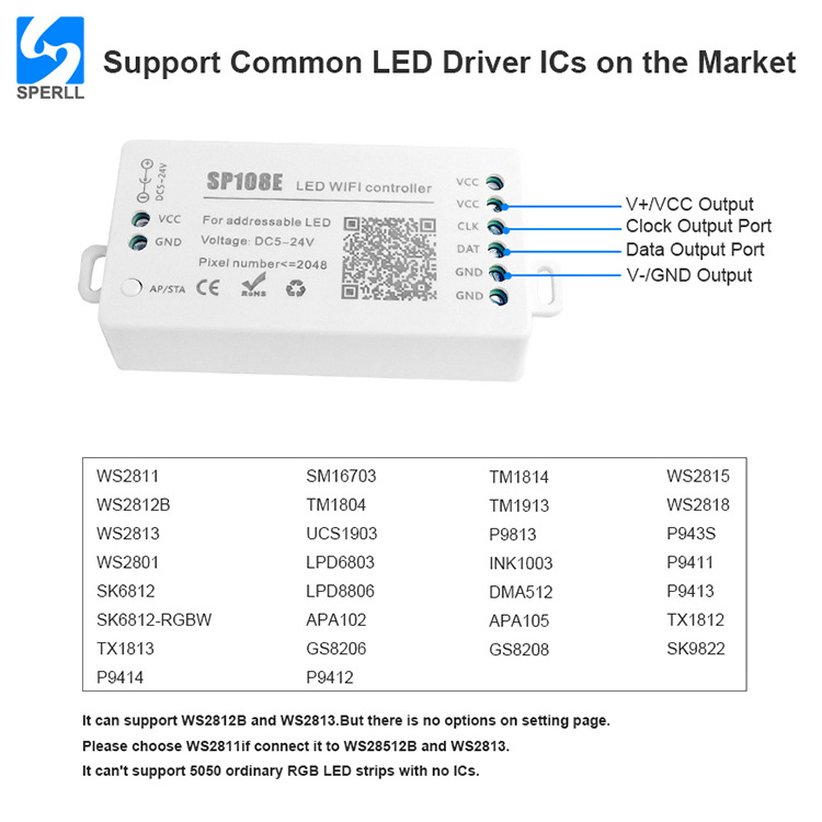 SP108E Wifi Pixel LED Remote Controller For WS2812B SK6812 LPD8806 DMX512 1903 RGB/RGBW