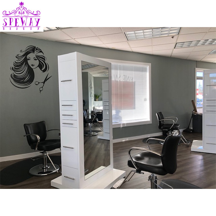 white wooden double sides barber shop hairs salon mirror station for sale