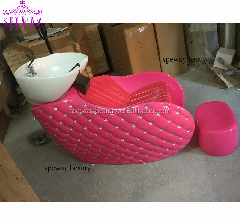 luxury used white diamond pink hair shampoo chair and bowl for sale