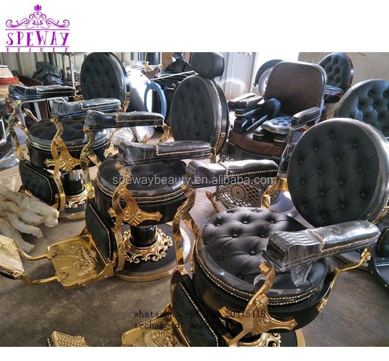 2024 antique barber chair gold and black hair salon chair cheap styling chair on sale