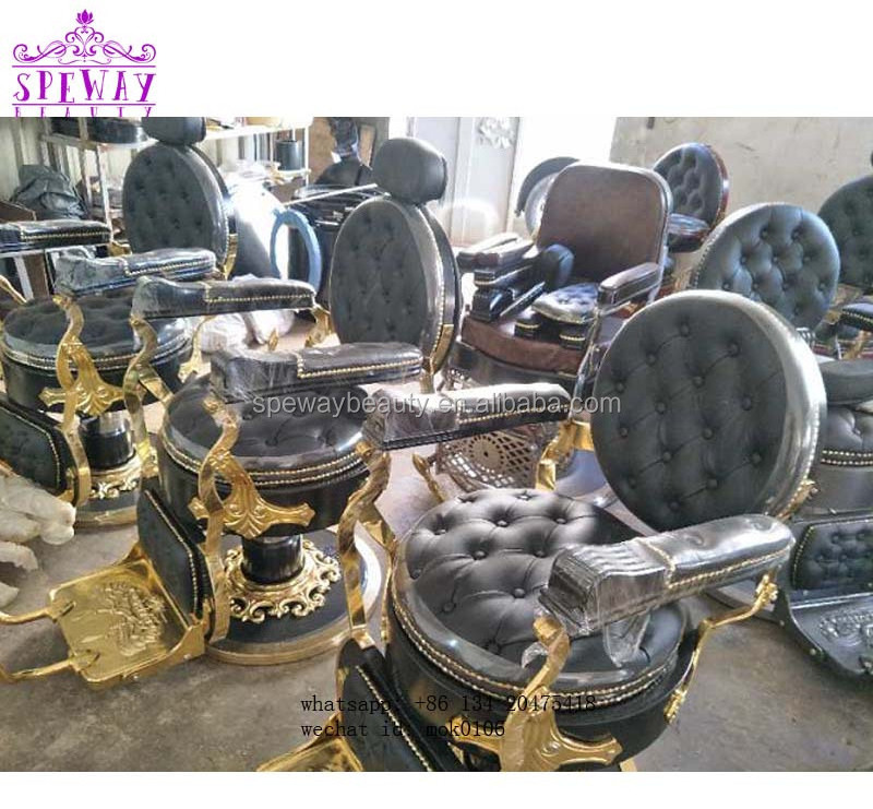 2024 antique barber chair gold and black hair salon chair cheap styling chair on sale