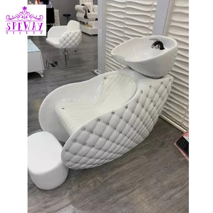 luxury used white diamond pink hair shampoo chair and bowl for sale