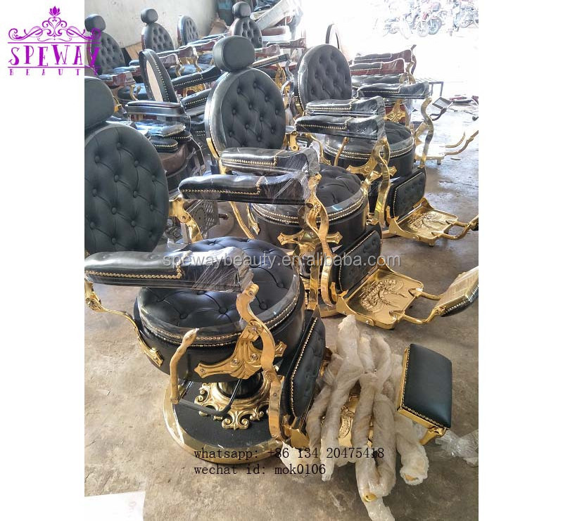 2024 antique barber chair gold and black hair salon chair cheap styling chair on sale