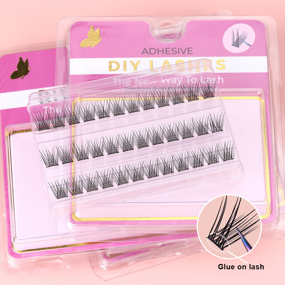 SP EYELASH No Glue Needed Self Adhesive Cluster Lashes Natural 3D Lash Pre-Bond Technology Press-On Superfine Band Segment Lash