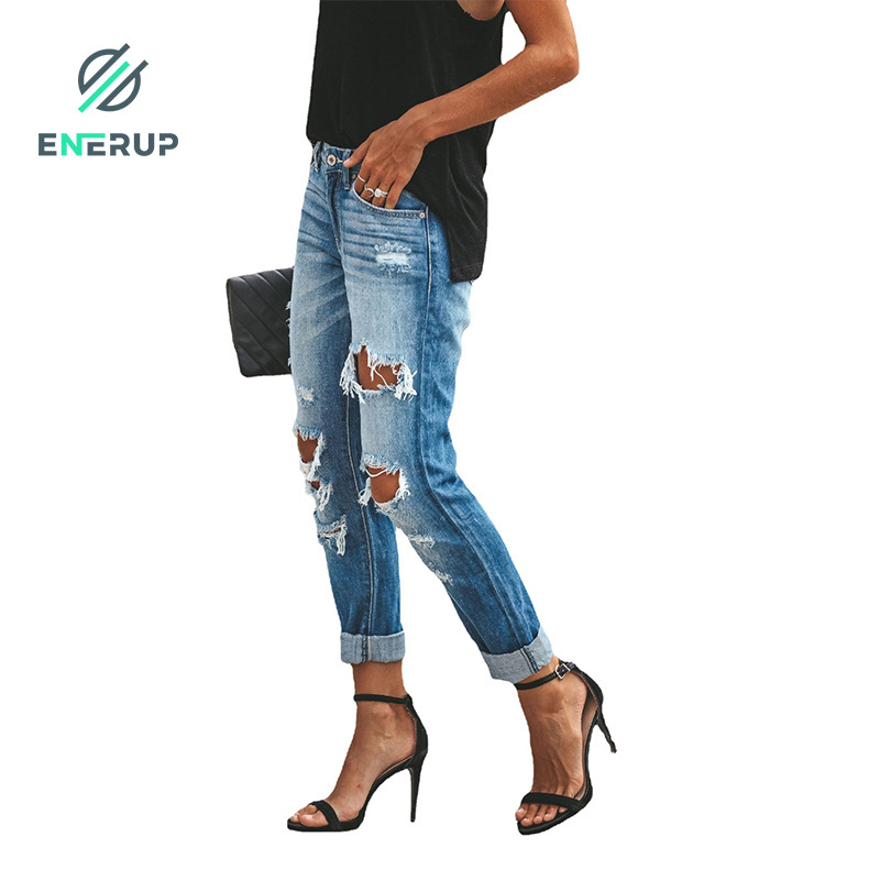 Enerup hot-selling Lady ripped jeans