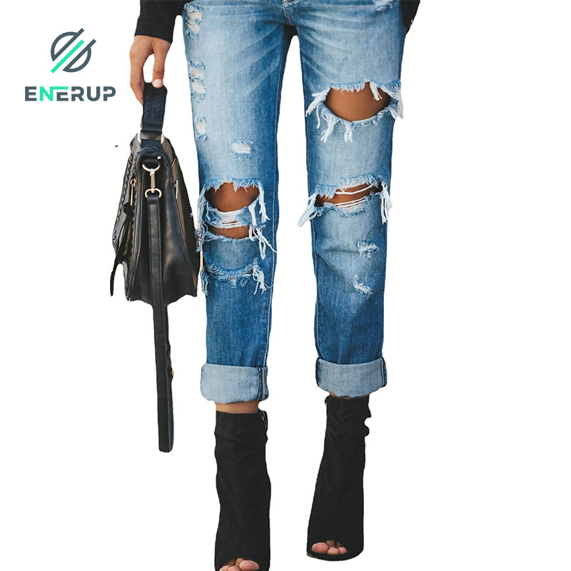 Enerup hot-selling Lady ripped jeans