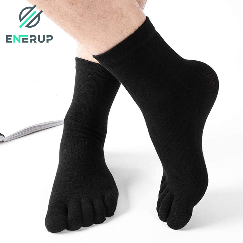 Enerup Wholesale Custom Design Fashion Individualized Striped five finger Socks Crew Men's Colorful Cotton five finger Socks