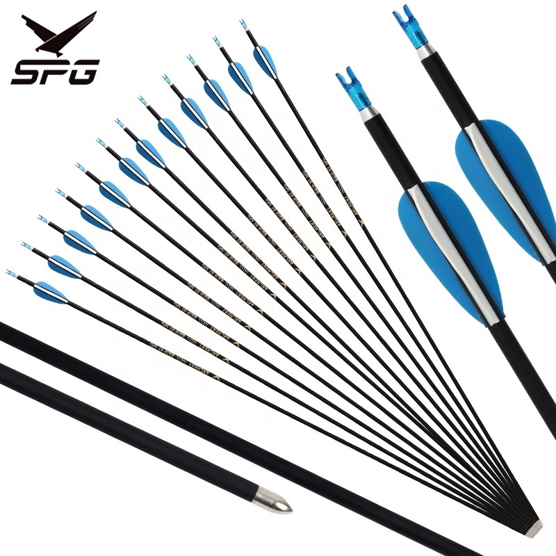 SPG Archery 6 mm Mixed Carbon Arrow 30 Inch Shaft Fixed Arrows Tip Plastic Vanes For Traditional Recurve Hunting Bow Longbow