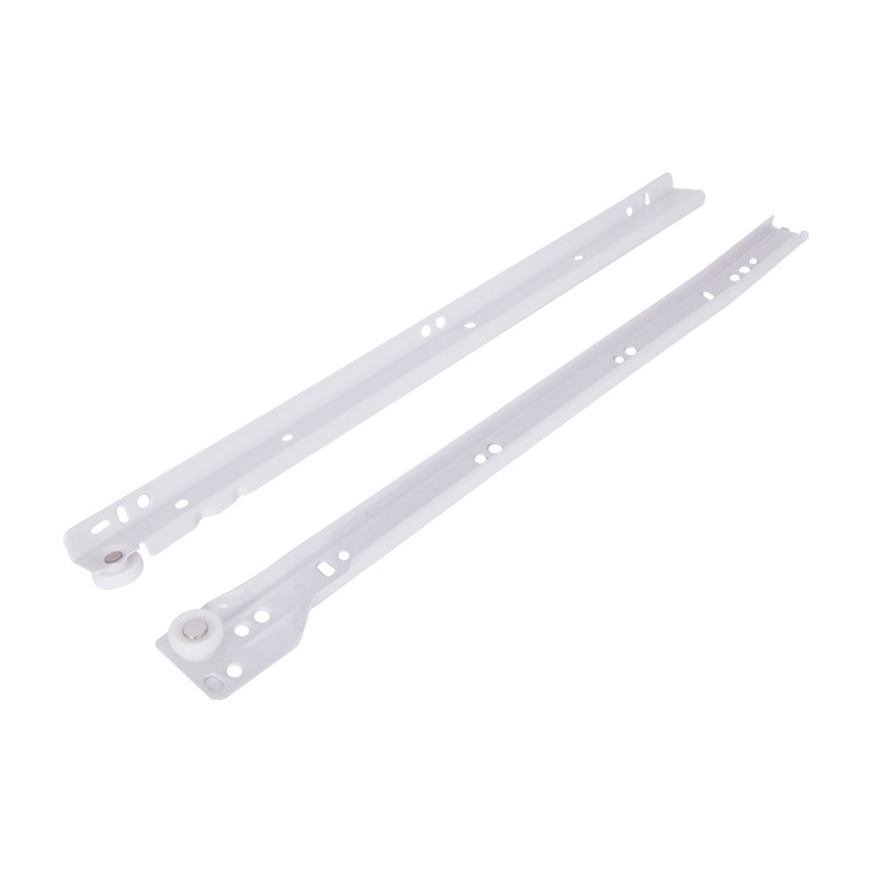 Powder Coated Soft Self Closing Undermount Drawer Slide Rail with White Nylon Wheel Drawer Slide