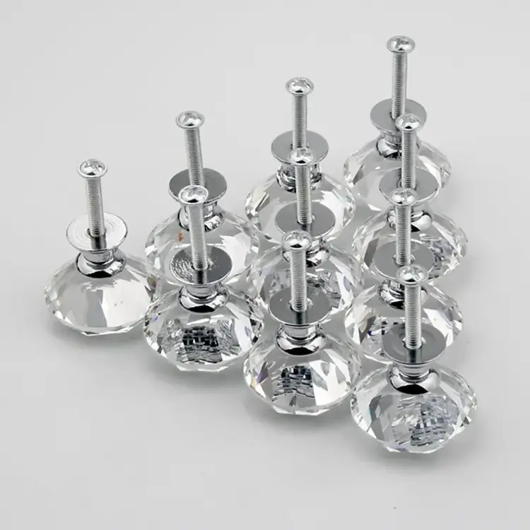 Luxury Gold Silver Kitchen Handles Glass Crystal Diamond Kitchen Cabinet Handles Plastic Cabinet Knob Ball Handles