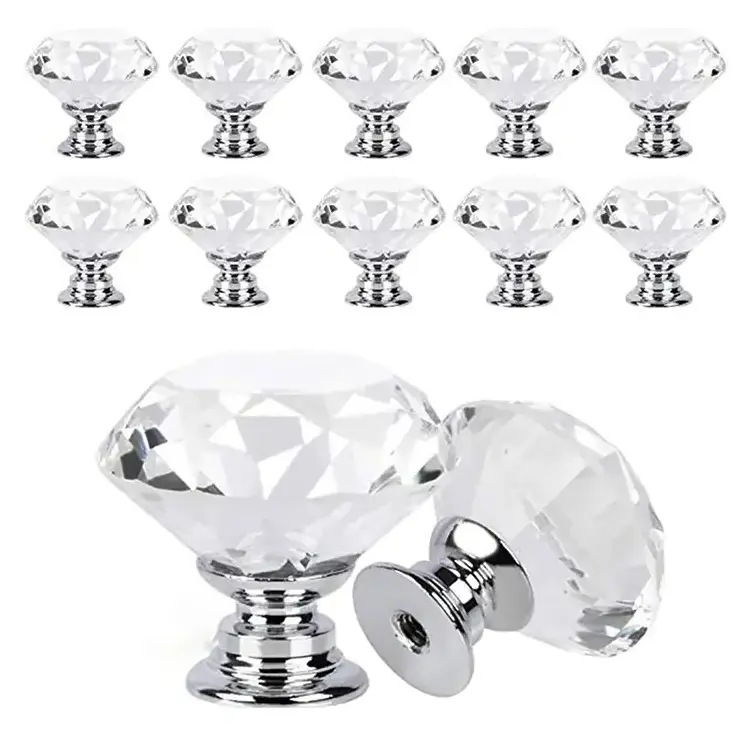 Luxury Gold Silver Kitchen Handles Glass Crystal Diamond Kitchen Cabinet Handles Plastic Cabinet Knob Ball Handles