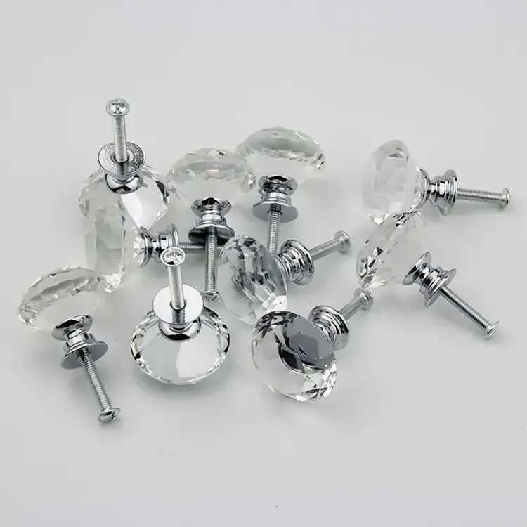 Luxury Gold Silver Kitchen Handles Glass Crystal Diamond Kitchen Cabinet Handles Plastic Cabinet Knob Ball Handles