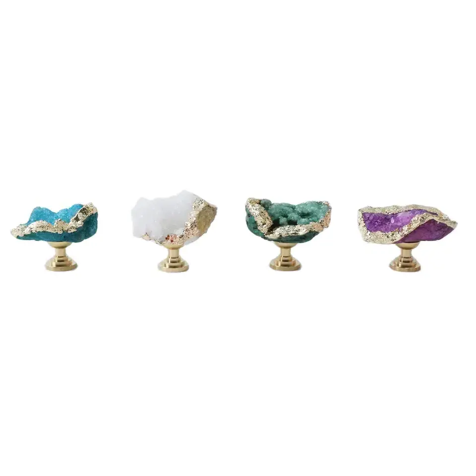 Newly Natural Crystal Brass Handle Unique Design Uneven Colorful Crystal Cabinet Handles Furniture Handles Knobs for Household