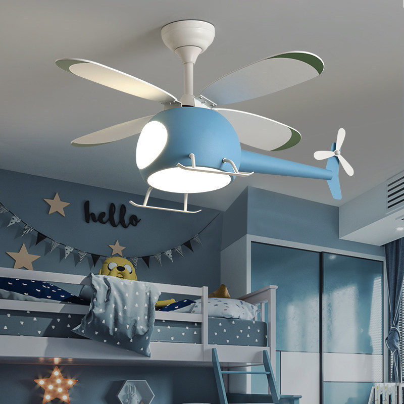 Dopwii Children'S Chandelier With Fan Backlighting Helicopter Modern Aircraft Ceiling Fan With Led Light