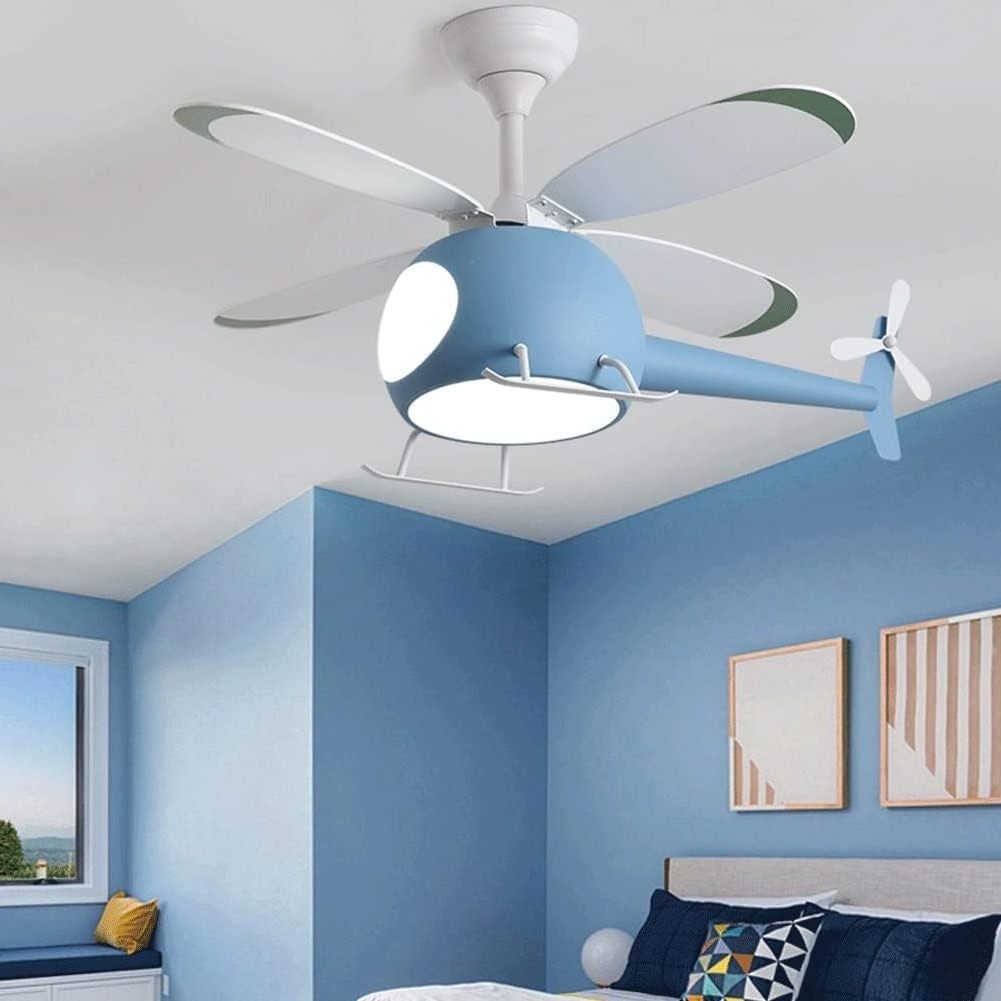 Dopwii Children'S Chandelier With Fan Backlighting Helicopter Modern Aircraft Ceiling Fan With Led Light