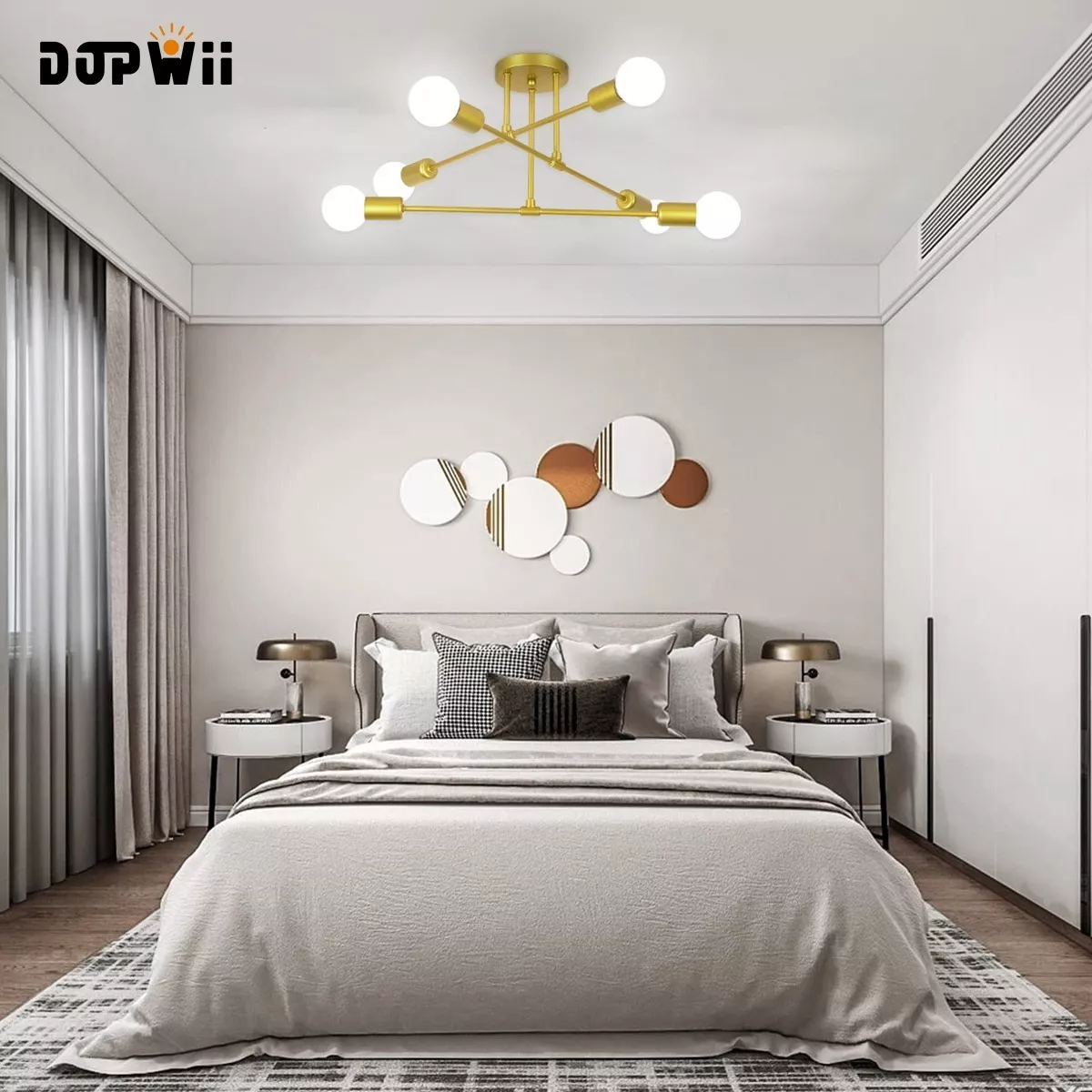 Dopwii Modern 6-Light Semi Flush Mount Ceiling Light Gold