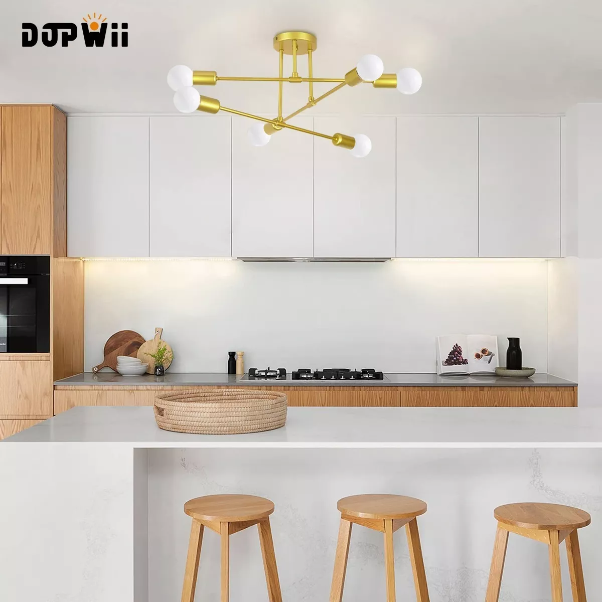 Dopwii Modern 6-Light Semi Flush Mount Ceiling Light Gold