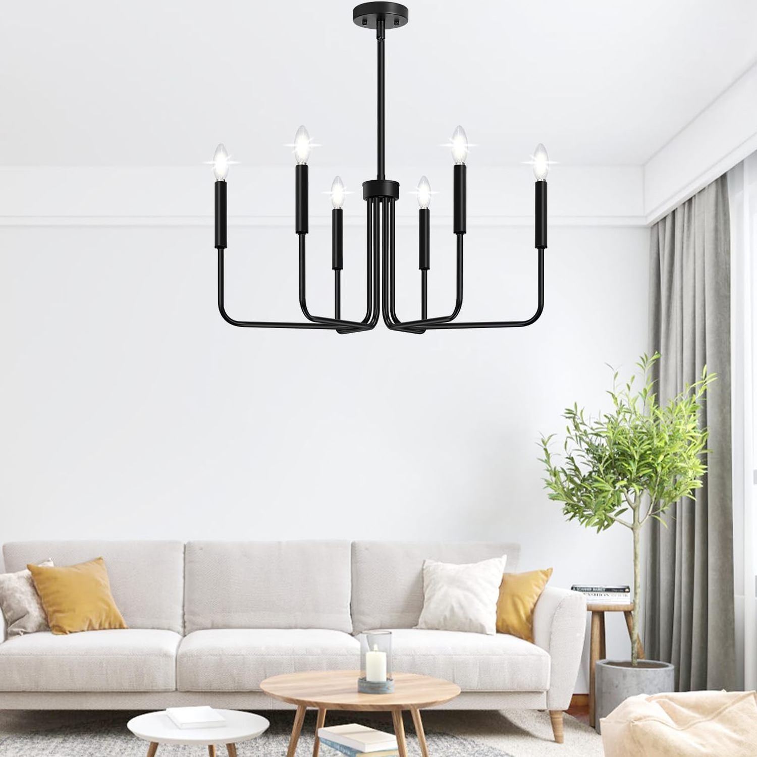 Dopwii Black 6-Light Chandeliers Classic Candle Ceiling Pendant Light Fixture Wrought Iron Farmhouse Chandelier Kitchen Island