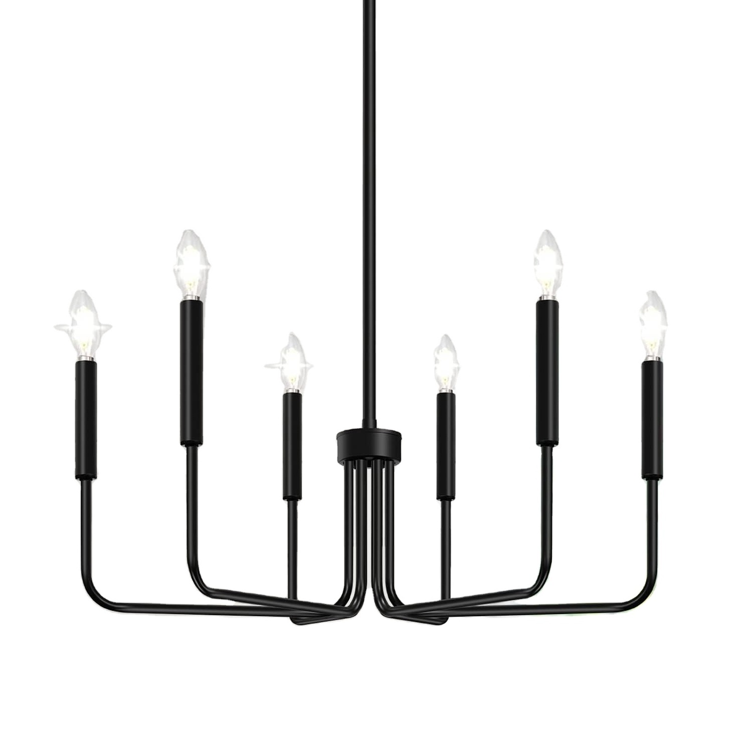 Dopwii Black 6-Light Chandeliers Classic Candle Ceiling Pendant Light Fixture Wrought Iron Farmhouse Chandelier Kitchen Island