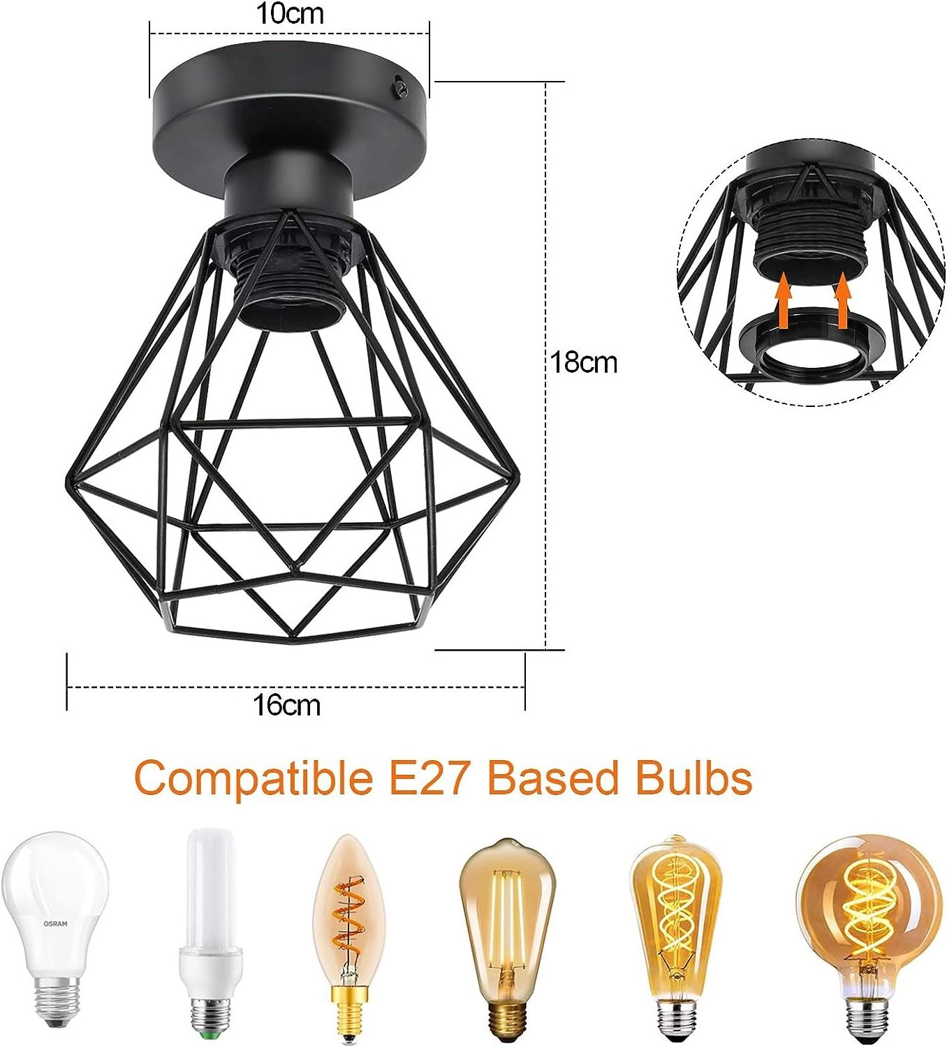 Dopwii Modern Industrial E27 LED Lights Metal Cage Pendant Ceiling Lamp Chandelier Lighting Fixtures Vintage Hanging Light