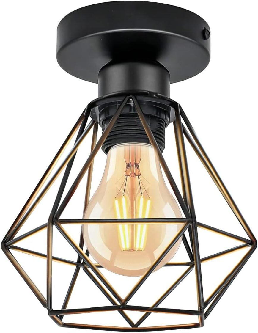 Dopwii Modern Industrial E27 LED Lights Metal Cage Pendant Ceiling Lamp Chandelier Lighting Fixtures Vintage Hanging Light