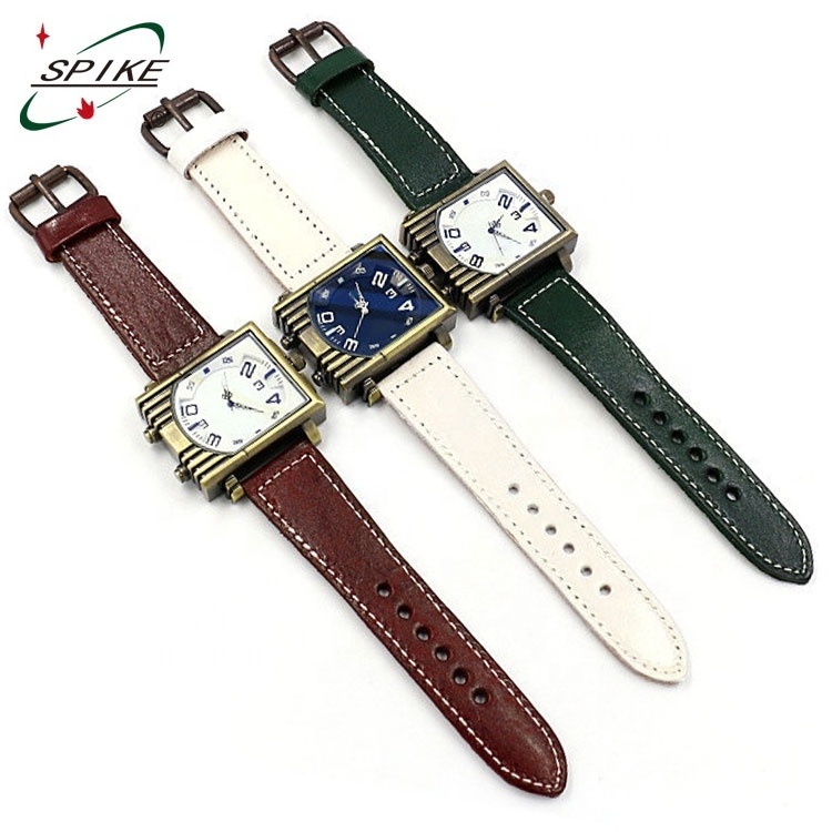 Square leather watch with stainless back case japan movement quartz watch sr626sw square