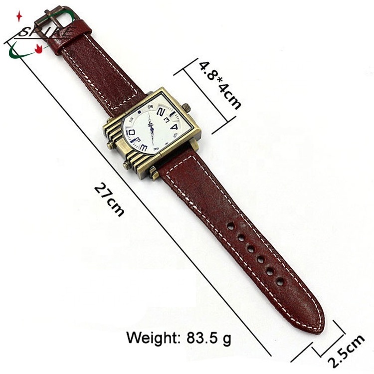 Square leather watch with stainless back case japan movement quartz watch sr626sw square