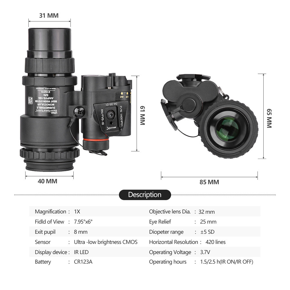 SPINA pvs18 Night Vision 1X32 Infrared Digital Scope right and left eyes night sight binocular HK27-0032