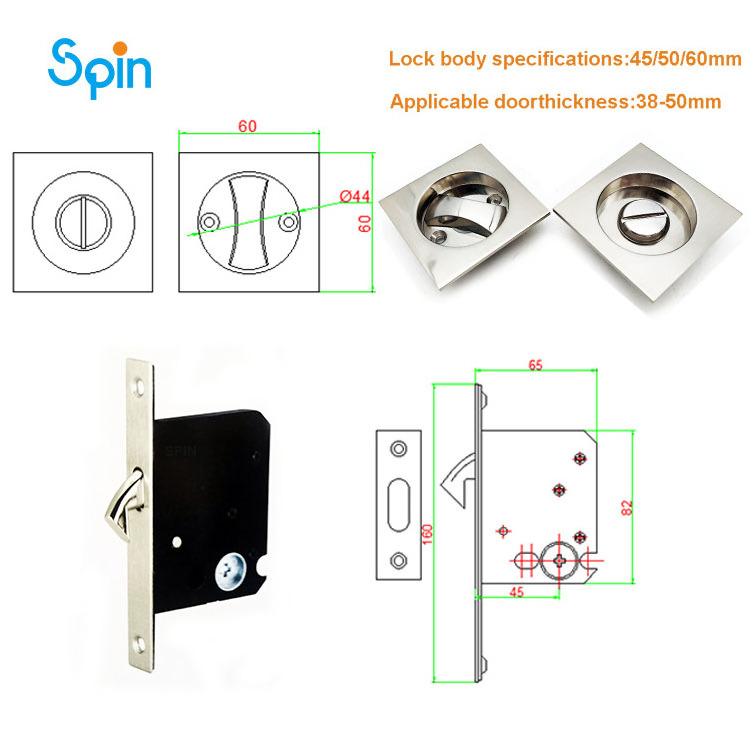 Square 60mm Zinc Alloy double hook pocket Wooden Door Sliding Door flush Hook Lock