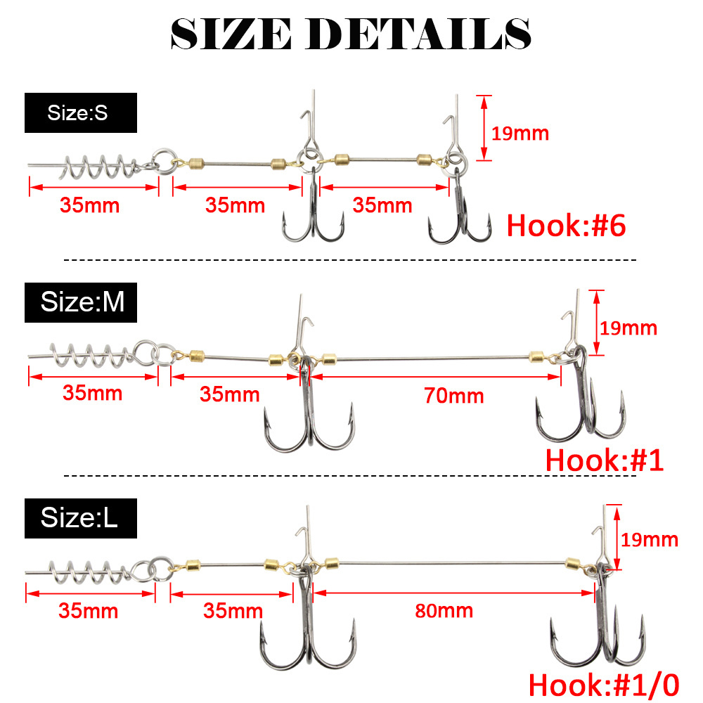 Spinpole Stinger Fishing Rig Hook for Big Shad Center Pin Screw Connector Set Pike Bass Perch Bait Barbed Sharp Treble Fish Hook