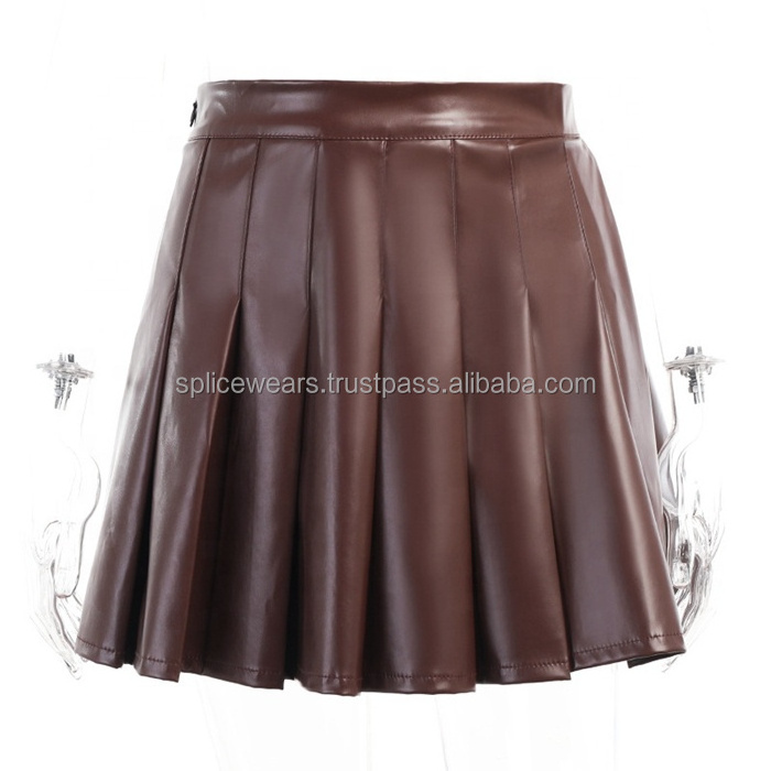 Ladies PU Leather Long Sleeve Short Tops Mini Skirt High Waist Skirt for women