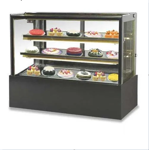 Square Glass Pastry Showcase Refrigerated Cake Counter top Bakery Display Case Cabinet