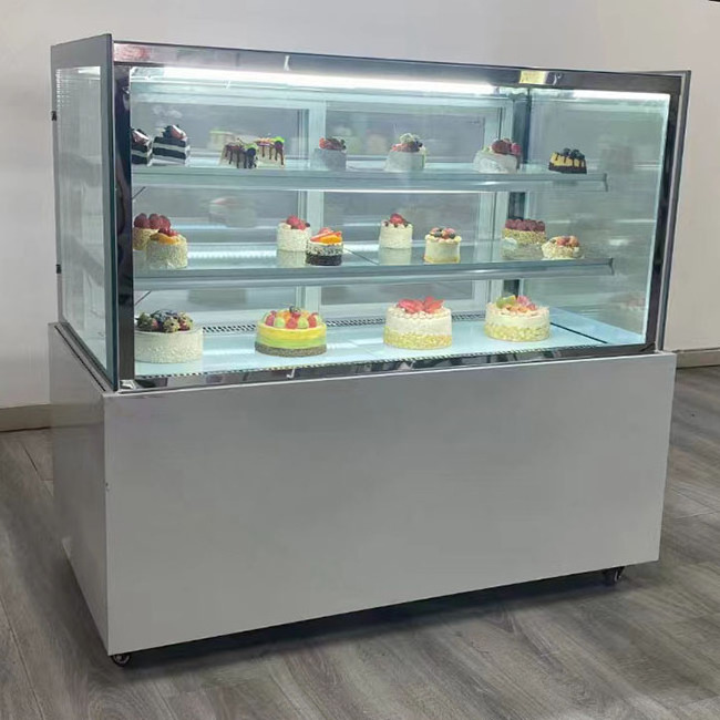 Square Glass Pastry Showcase Refrigerated Cake Counter top Bakery Display Case Cabinet