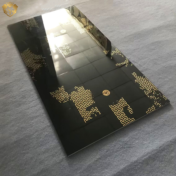 Retro black gold 600*1200 porcelain wood like tiles polish classic antique glazed slab marble tile for living room decoration