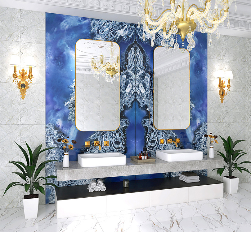 Big slab foshan building materials large format blue marble glazed tiles luxury hotel bathroom designs wall decor slab tiles