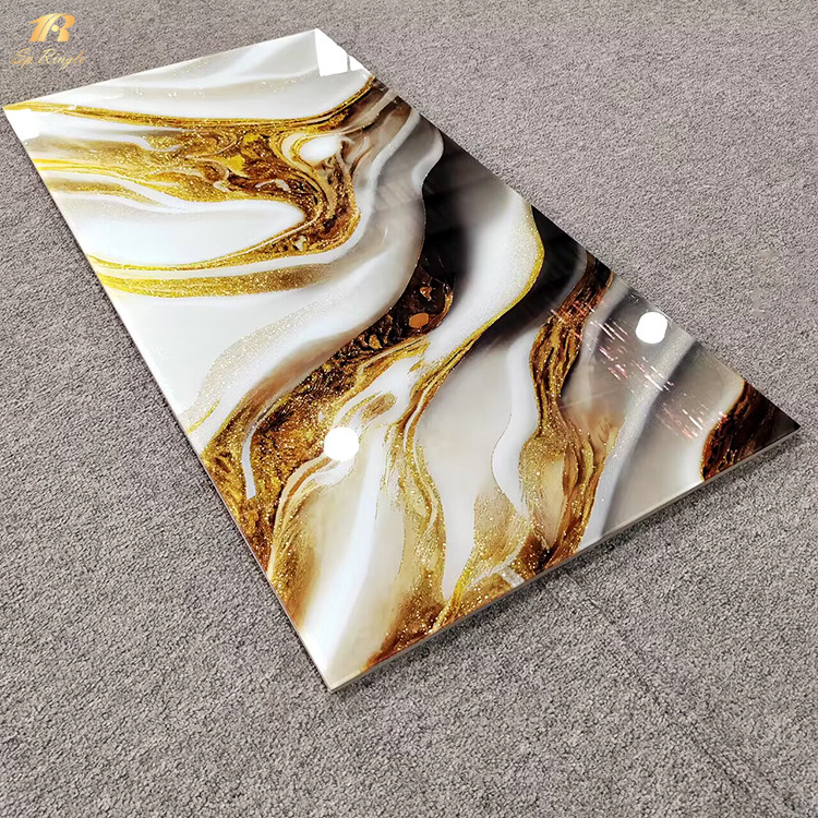 White and gold ceramic luxury modern wall tile kitchen backsplash sintered stone polished glazed porcelain marble big tile slab