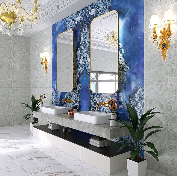 Big slab foshan building materials large format blue marble glazed tiles luxury hotel bathroom designs wall decor slab tiles