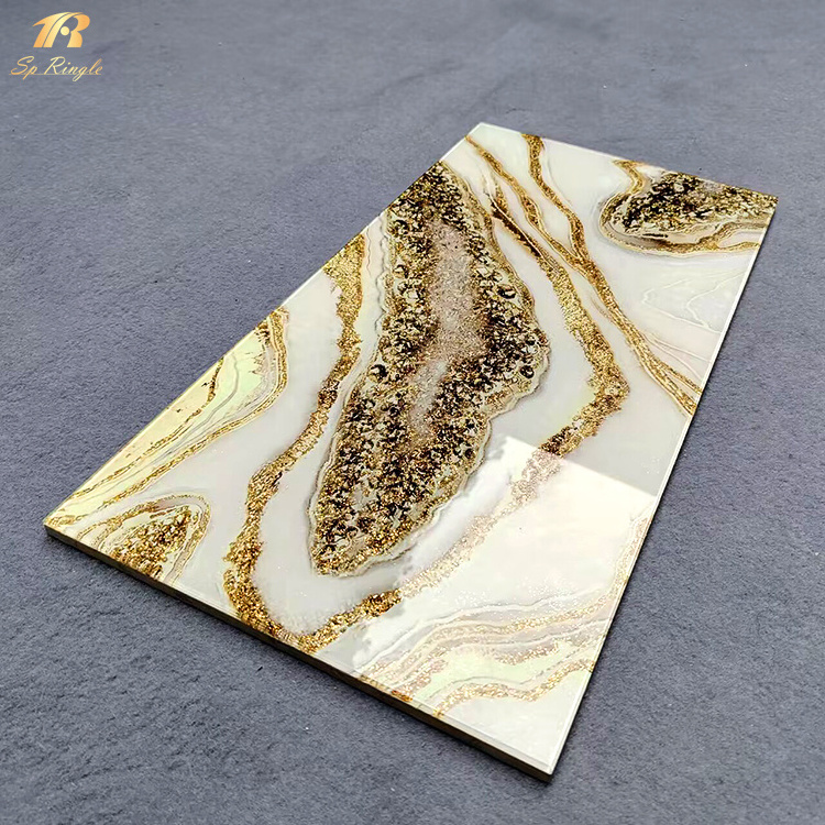 Springletile italian onyx stone gold ceramic white tiles Foshan wall pattern luxury decorative bathroom custom tile for hotel