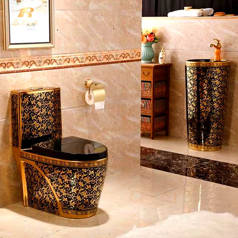 Springlegroup bathroom gold black diamond golden wc ceramic toilet