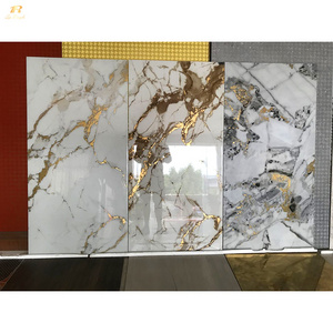 House glossy white golden Foshan marble tile vitrified interior walls click and lock gold vein ceramic Carara floor marble tile