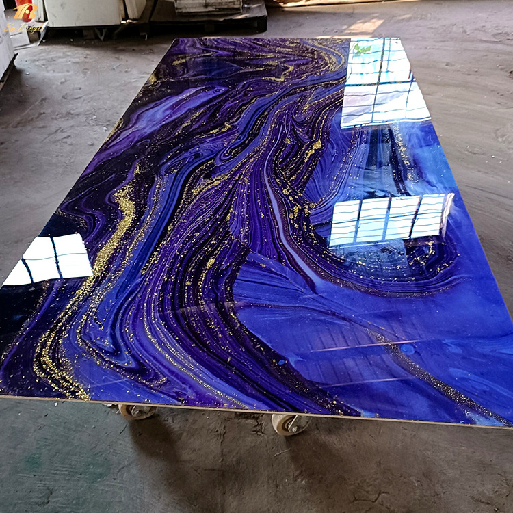 Large format porcelain polished glazed marble look slab tile gold blue-purple Italian onyx stone marble big slab tiles porcelain