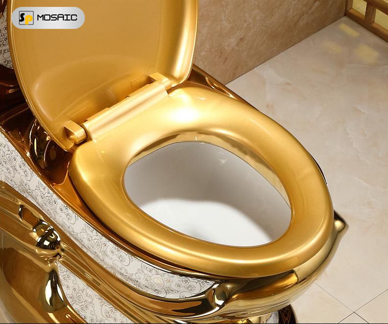 Gold European style pedestal series golden pattern shape high-grade custom ceramic bathroom golden toilet