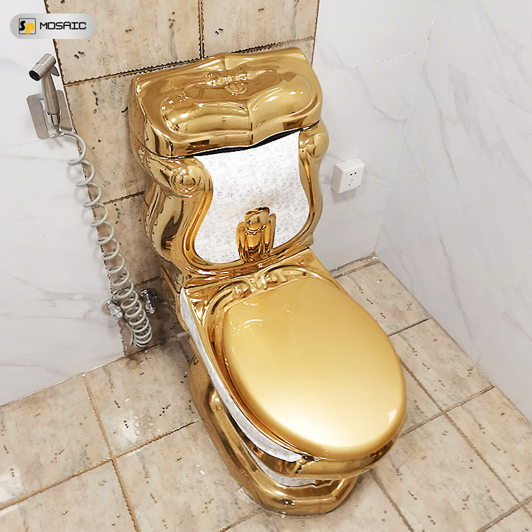 Gold European style pedestal series golden pattern shape high-grade custom ceramic bathroom golden toilet