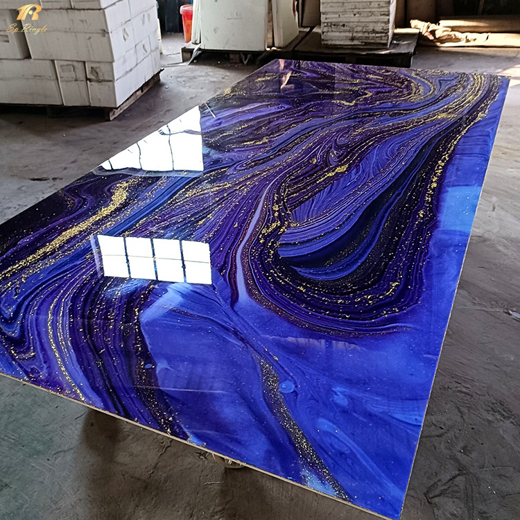 Large format porcelain polished glazed marble look slab tile gold blue-purple Italian onyx stone marble big slab tiles porcelain